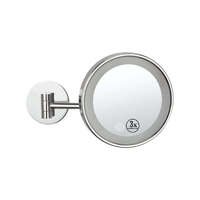 Single arm white led 3x round wall mounted mirror